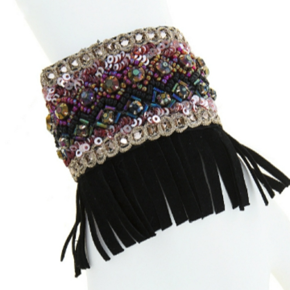 Sequined suede fringe bracelet - Picture 1 of 2